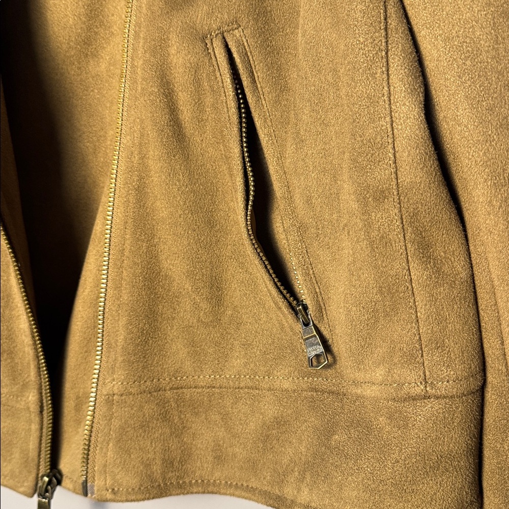 Banana Republic Faux Suede Moto Jacket Camel Brown Zip Jacket - Picture 4 of 7